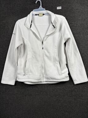 Cabelas Jacket Womens Large White Fleece Full Zip Polartec Outdoor Hiking Warm